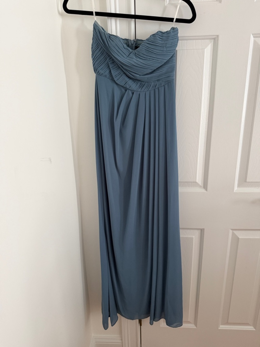 Lulu's Dusty Blue Strapless Pleated Sweetheart Gown